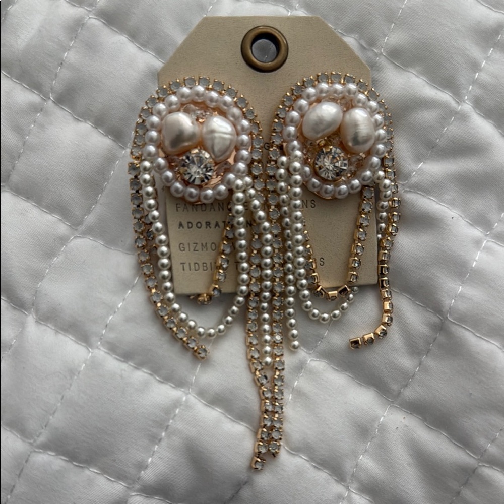 Anthropologie Pearl and Crystal Drape Earrings